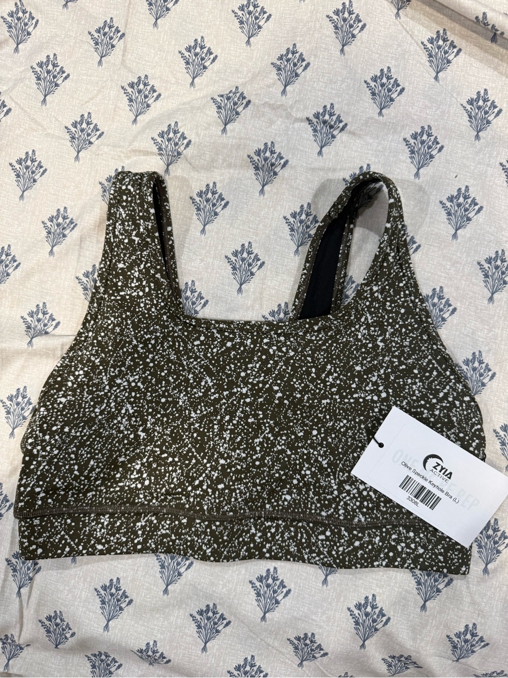 ZYIA Olive Green Speckle Performance Sports Bra NWT